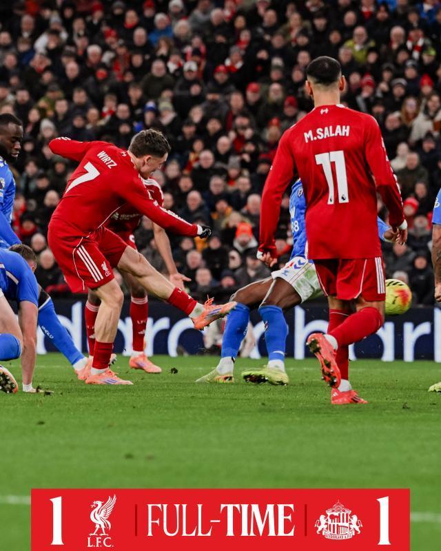 【英超】维尔茨折射造乌龙,利物浦主场1比1桑德兰